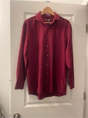 jf j.ferrar Men's Long-Sleeve Dress Shirt in Burgundy
